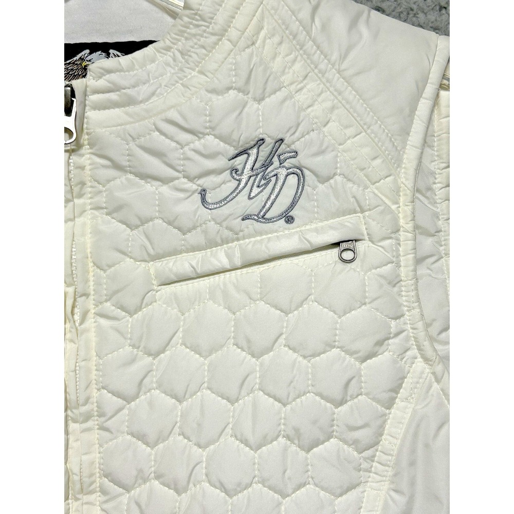 Womens Harley Davidson S‎ Cream Honeycomb Quilted Puffer Vest Embroidered - Picture 2 of 12